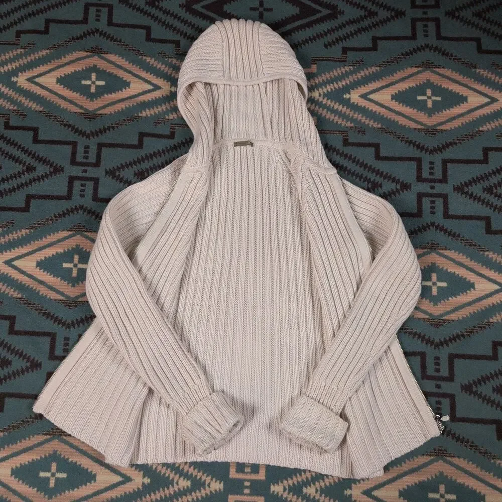 J.Crew Cable Knit Hoodie Sweater Full Zip Cardigan Extra Small Boho Cute